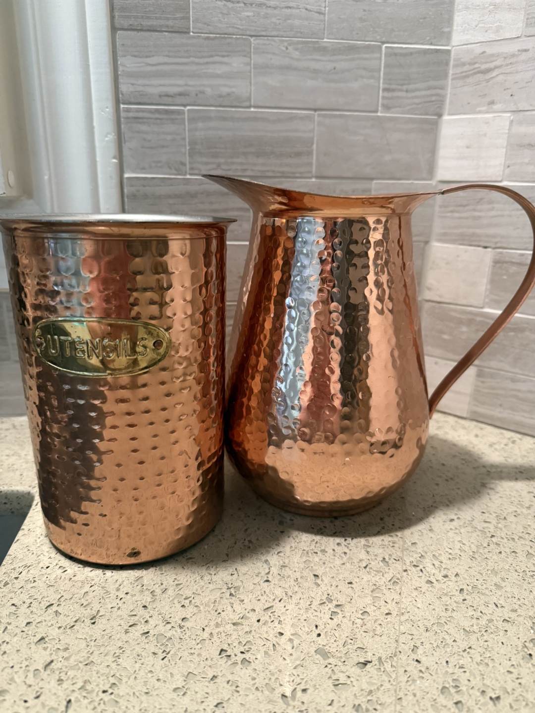 Copper Utensil Holder and Pitcher Set