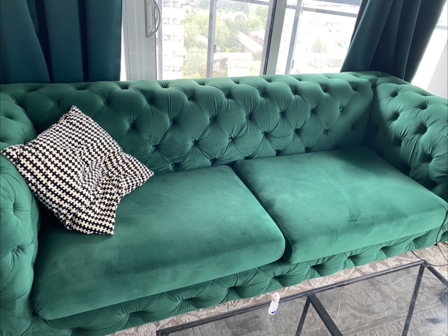 MOVING SALE! 2 Green Velvet Chesterfield Loveseat - photo 2