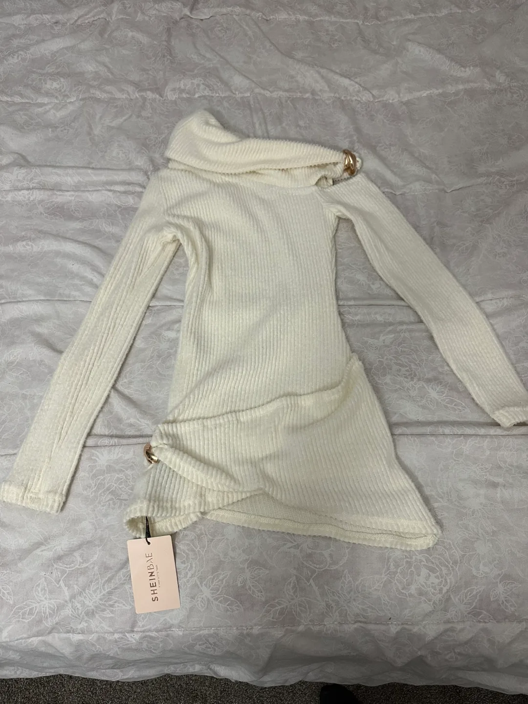 SHEINBAE Cream Knit Mini Dress thumbnail