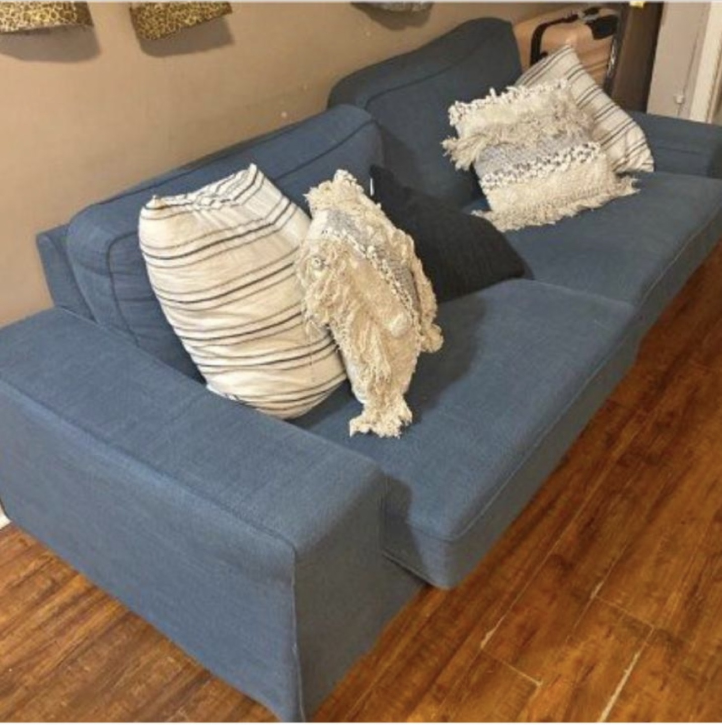 Blue Sofa with sofa cover