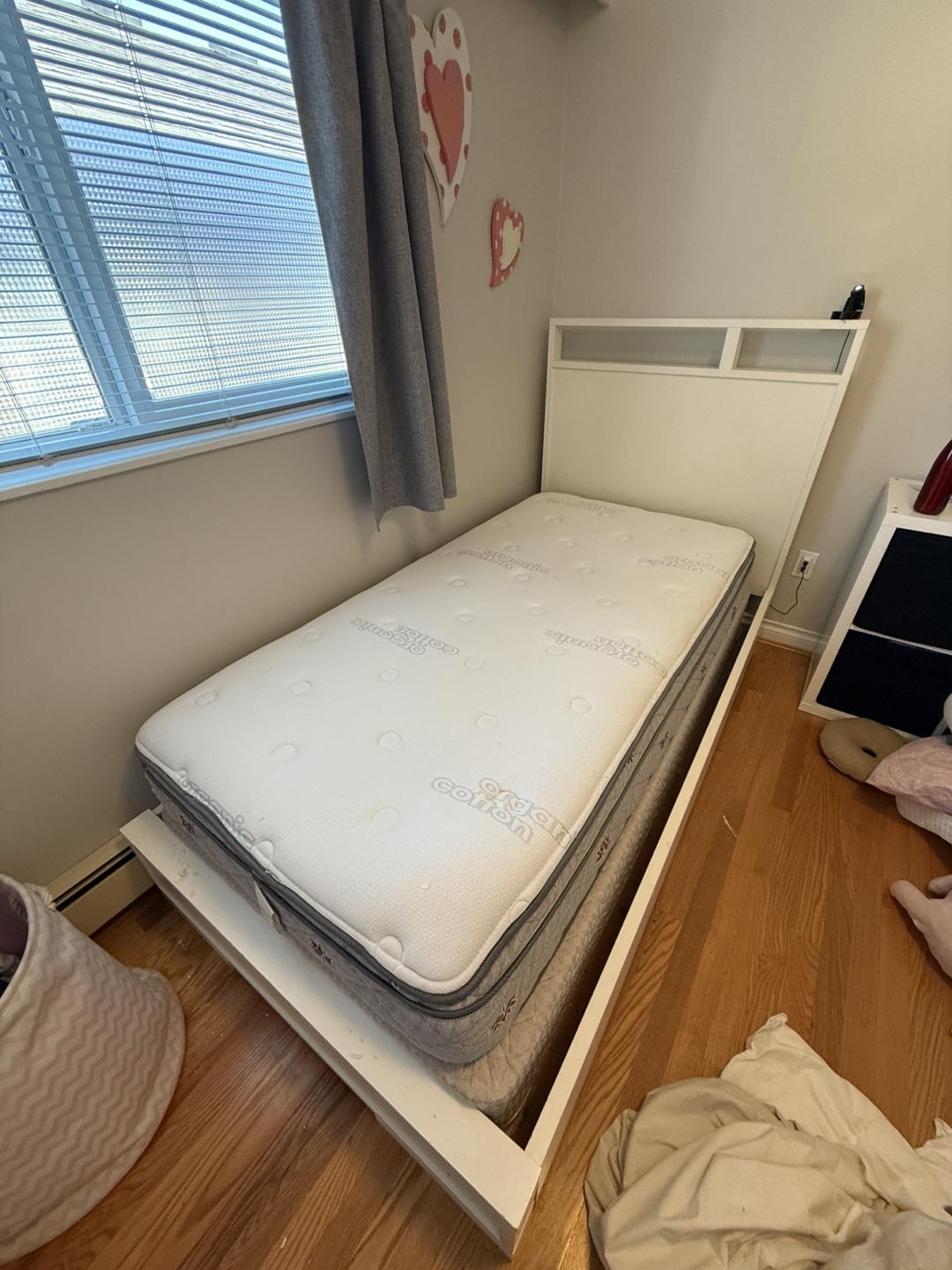 Single twin sized bed frame & mattress and box spring