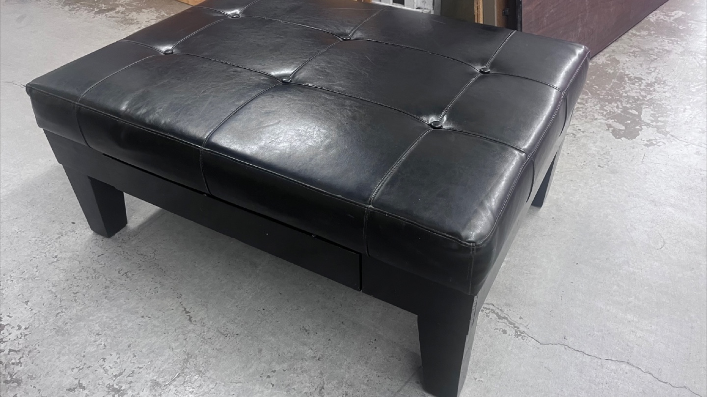 Black Leather Ottoman - photo 2