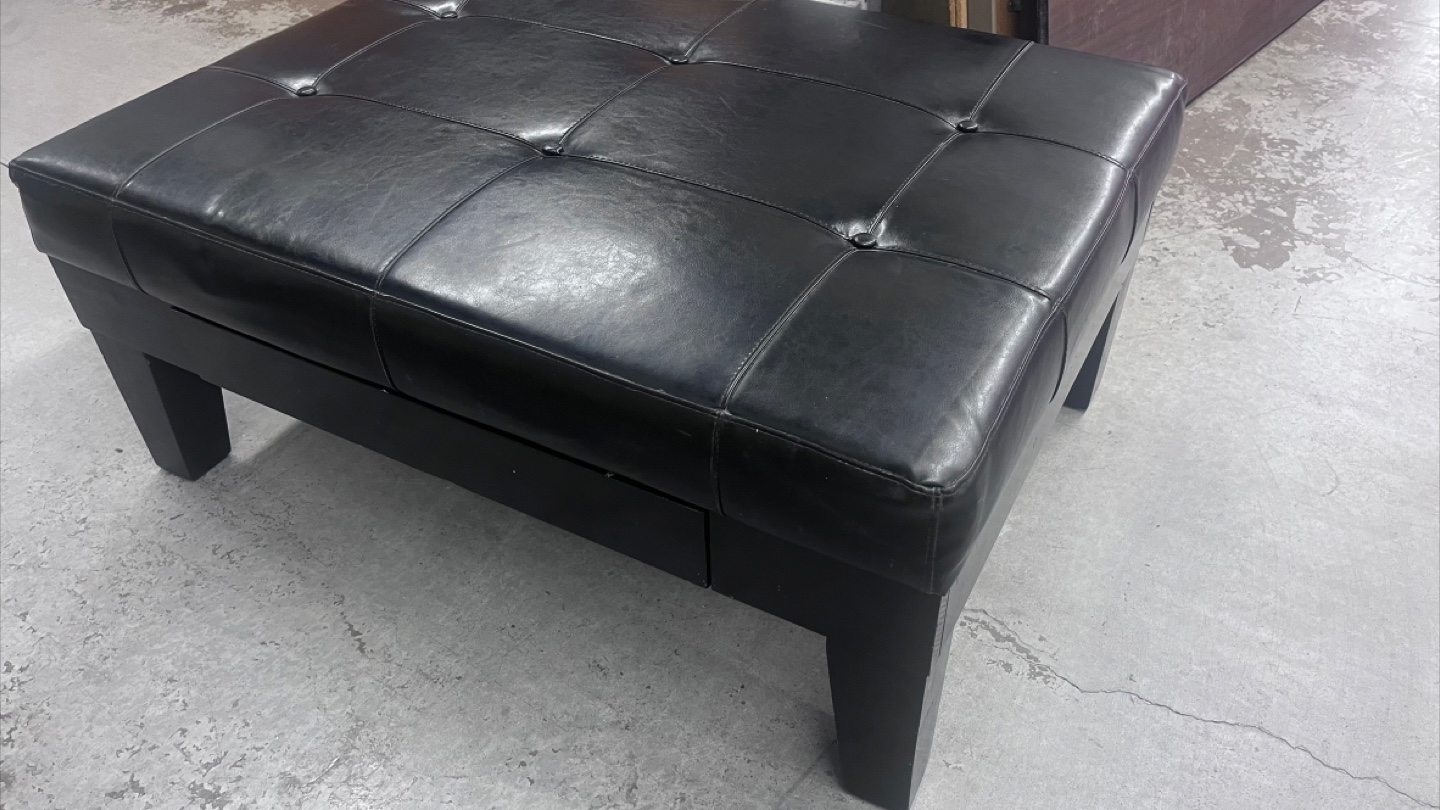 Black Leather Ottoman - photo 3