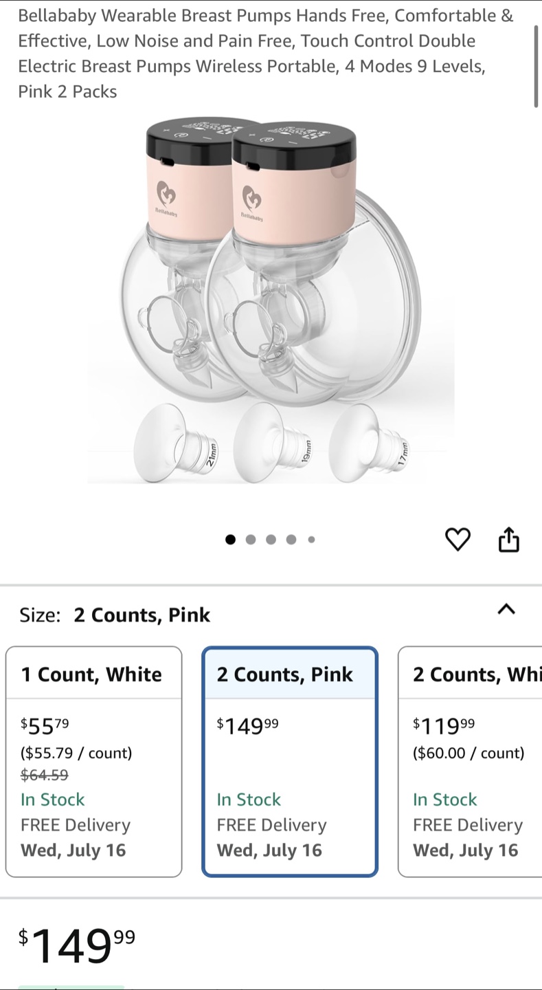 Bellababy Wearable Breast Pumps - 2 Pack, Pink