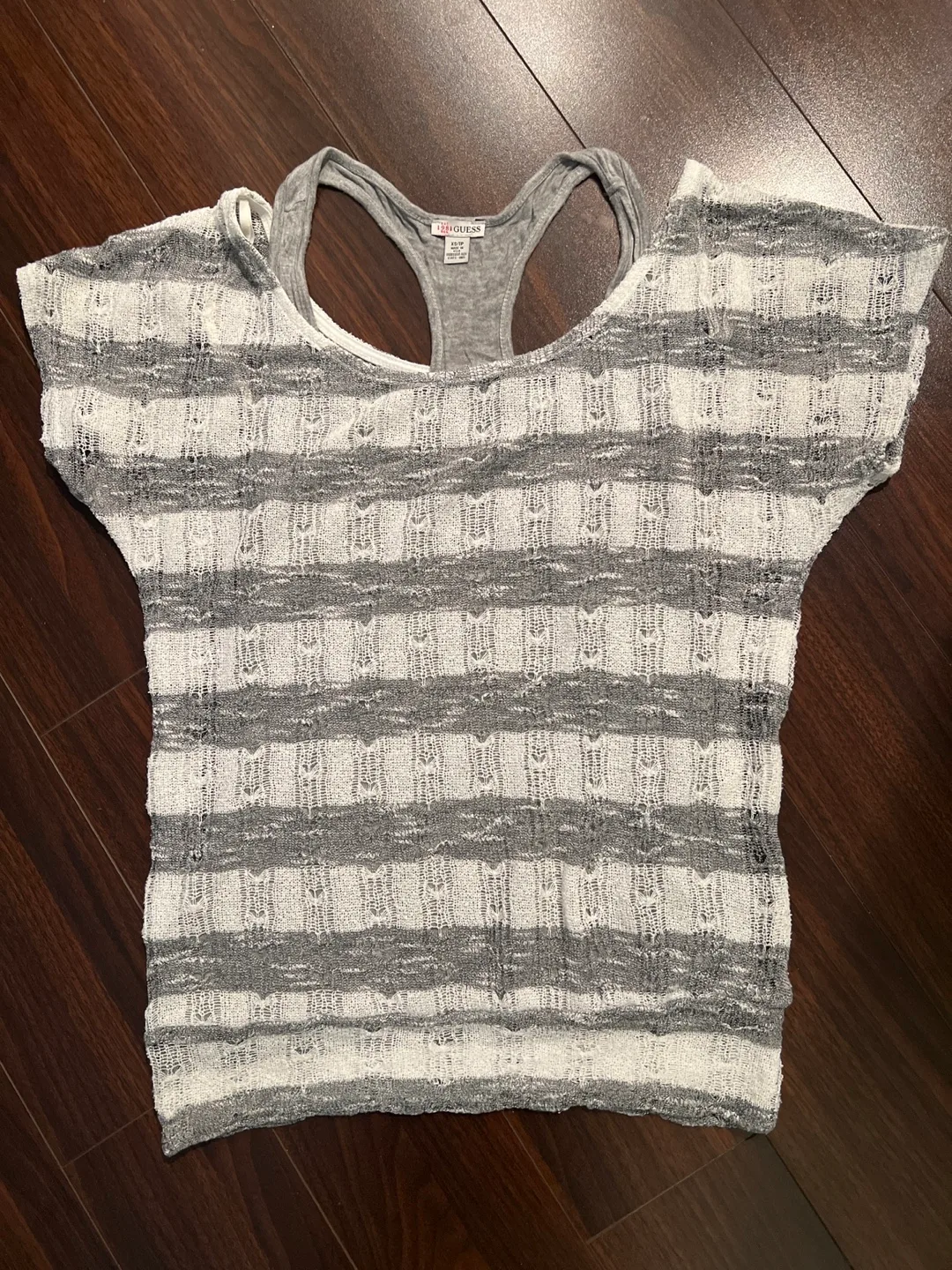 Guess XS/TP Grey & White Striped Top thumbnail