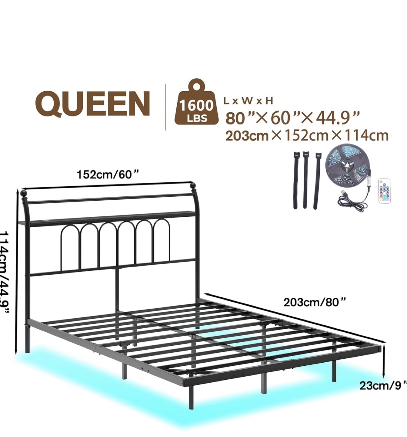 Queen Size Bed Frame with LED Lights brand new in box - photo 3