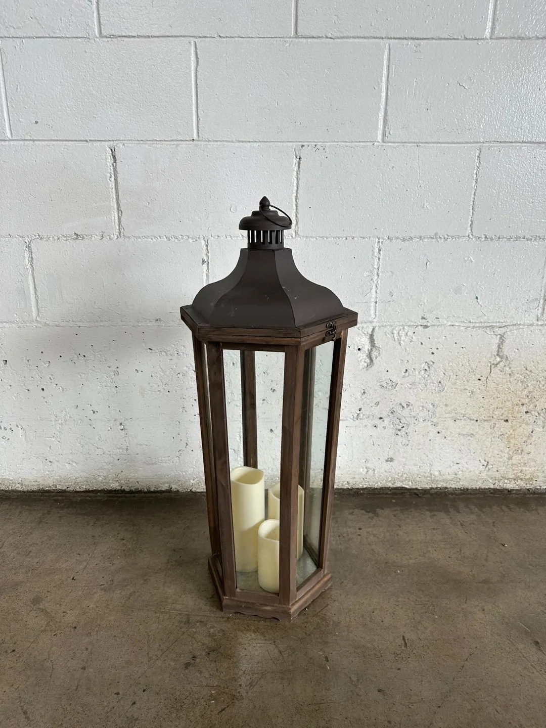 Tall Brown Decorative Lantern with Candles thumbnail