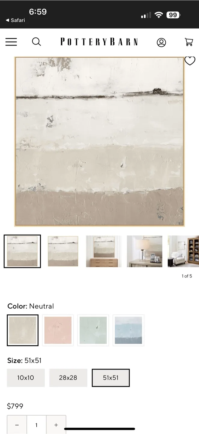 Pottery Barn Abstract Canvas Art - 51x51 Neutral thumbnail