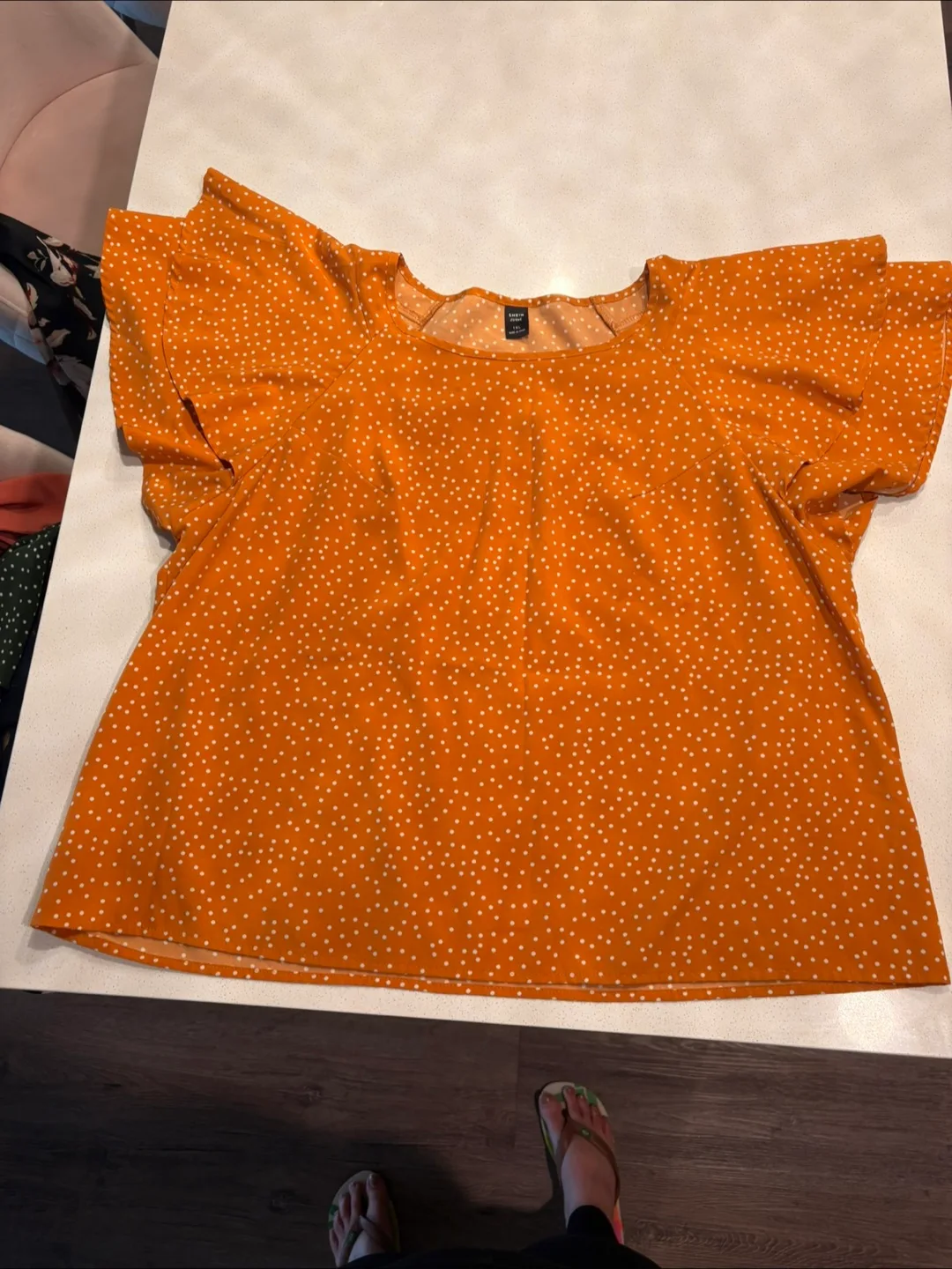 Shein Orange Polka Dot Blouse - XL thumbnail
