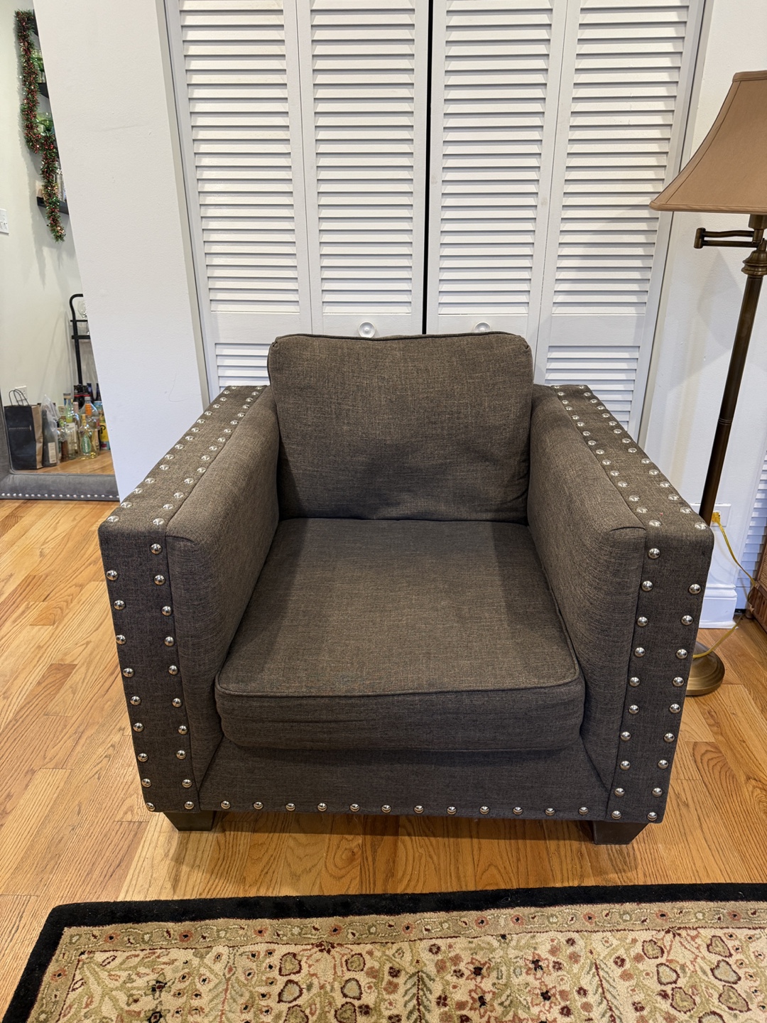 3 Seat Blue Couch, Gray Armchair, and Matching Ottoman - photo 2
