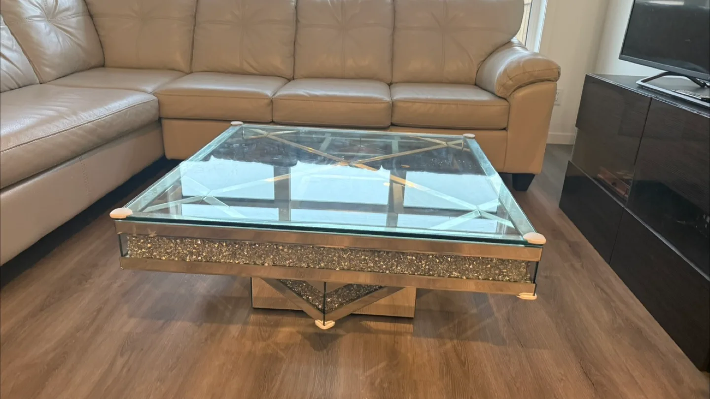 Mirrored Coffee Table with Faux Diamonds thumbnail