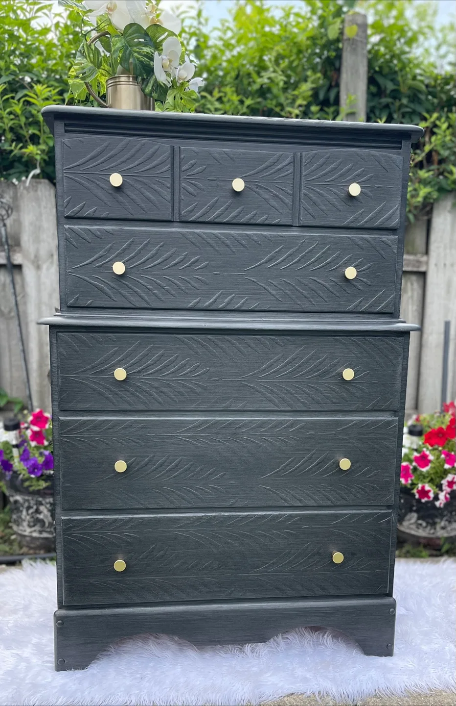 5 drawers Tallboy dresser Brushed Gray Finish thumbnail