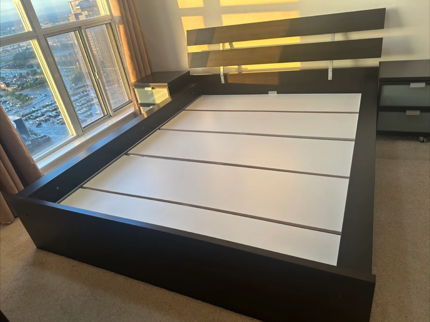 IKEA Dark Brown Bed Frame with Side Tables thumbnail