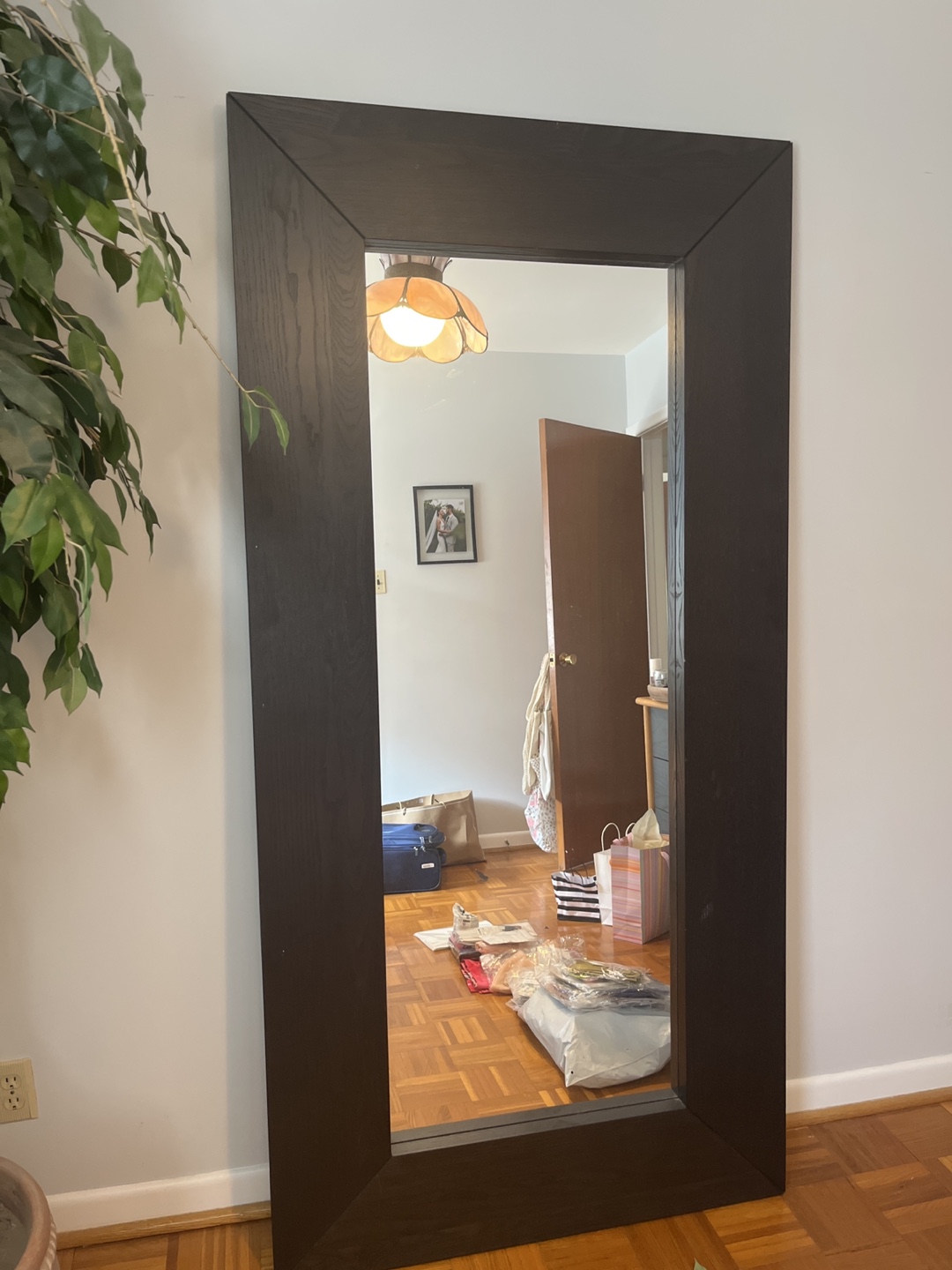 Large Dark Brown Framed Mirror