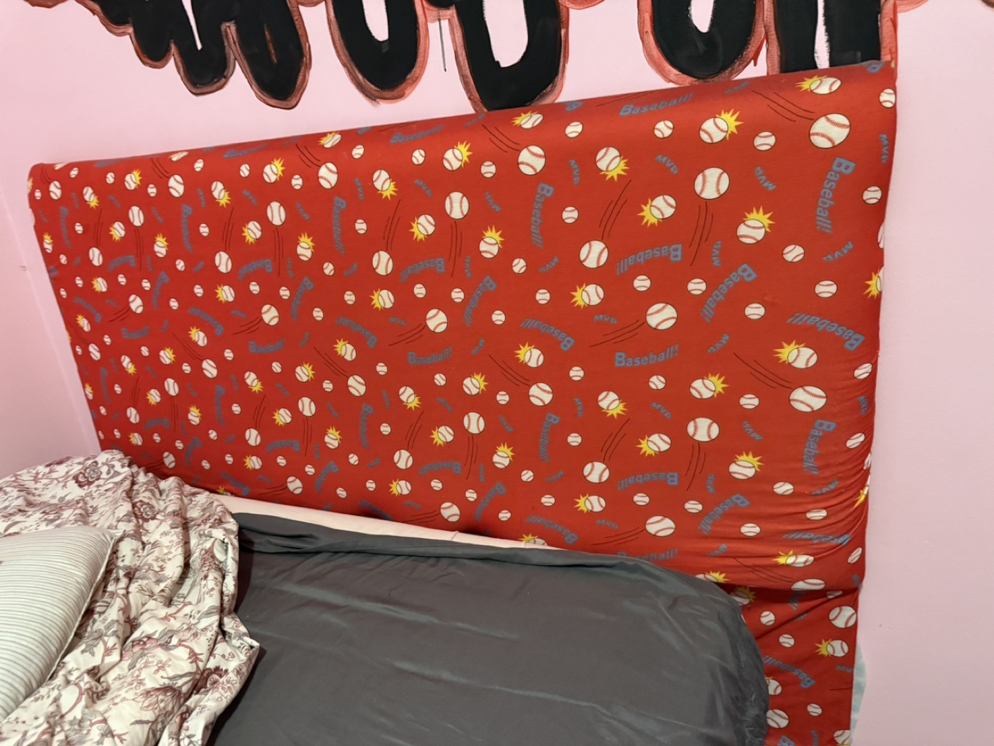 Baseball Print Headboard Cover- Twin size bed