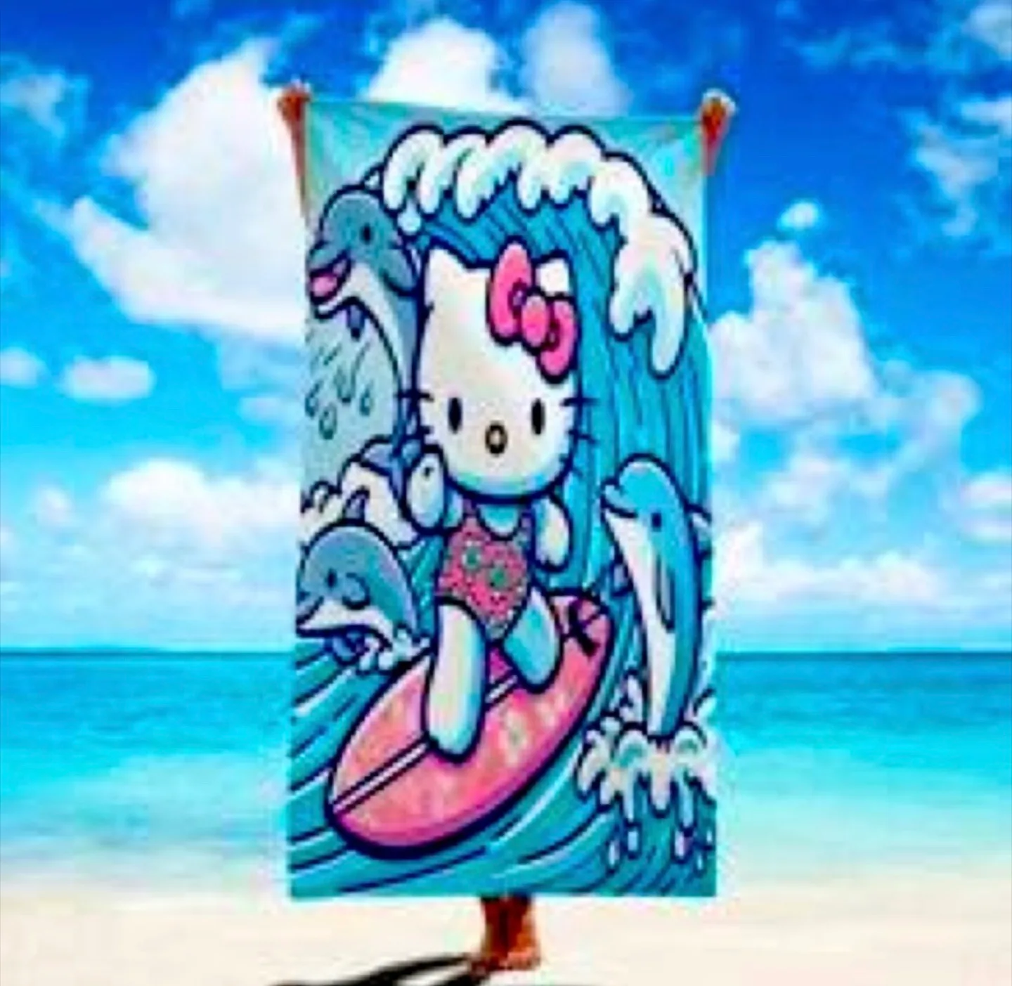 Hello Kitty Surfing with Dolphins Microfiber Towel (Brand New) thumbnail