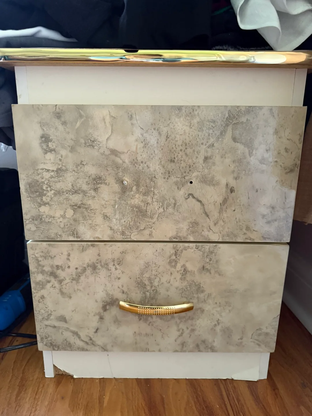 Marble-look Nightstand with Gold Handle thumbnail