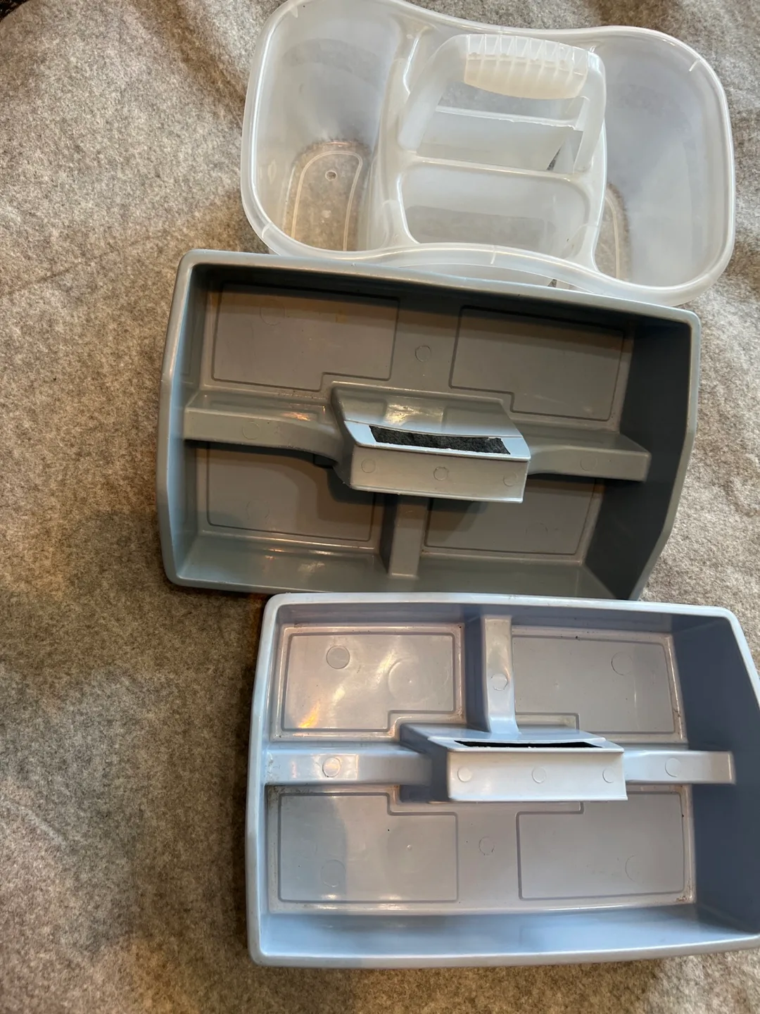 3 Plastic Storage Caddies - Blue & Clear thumbnail