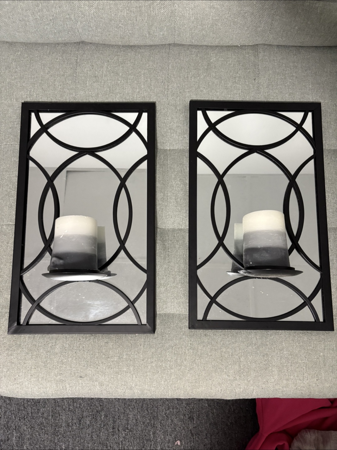 Pair of Black Framed Mirror Candle Holders