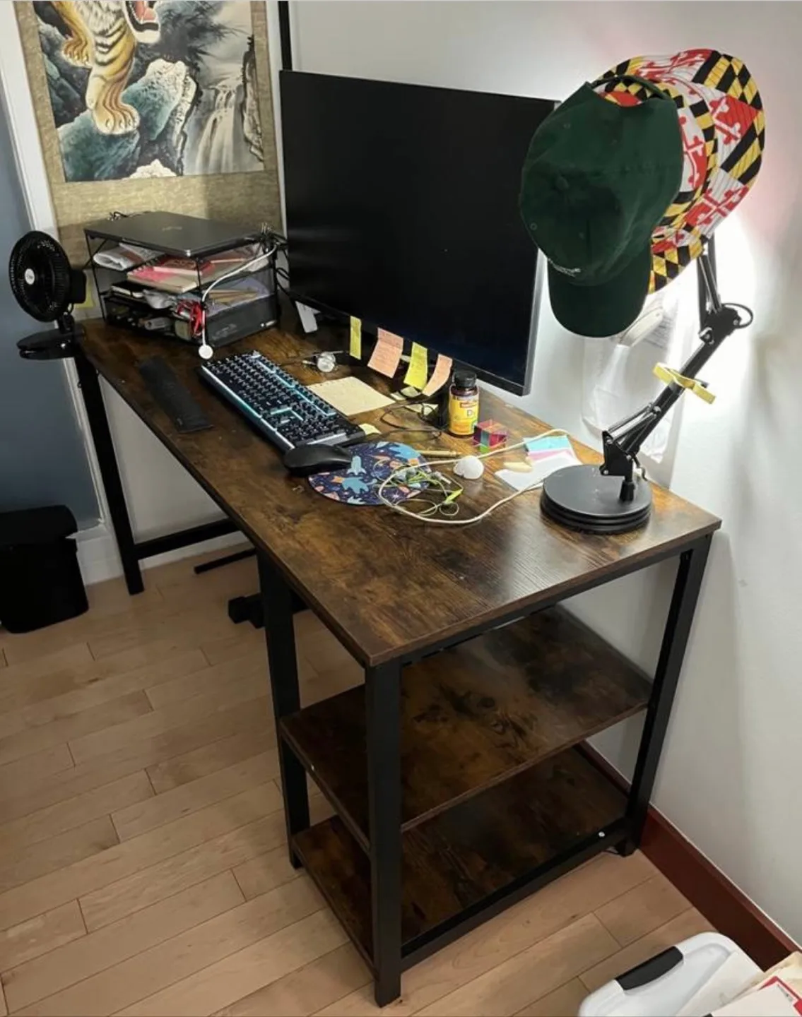 Brown Wood Computer Desk with Shelves thumbnail