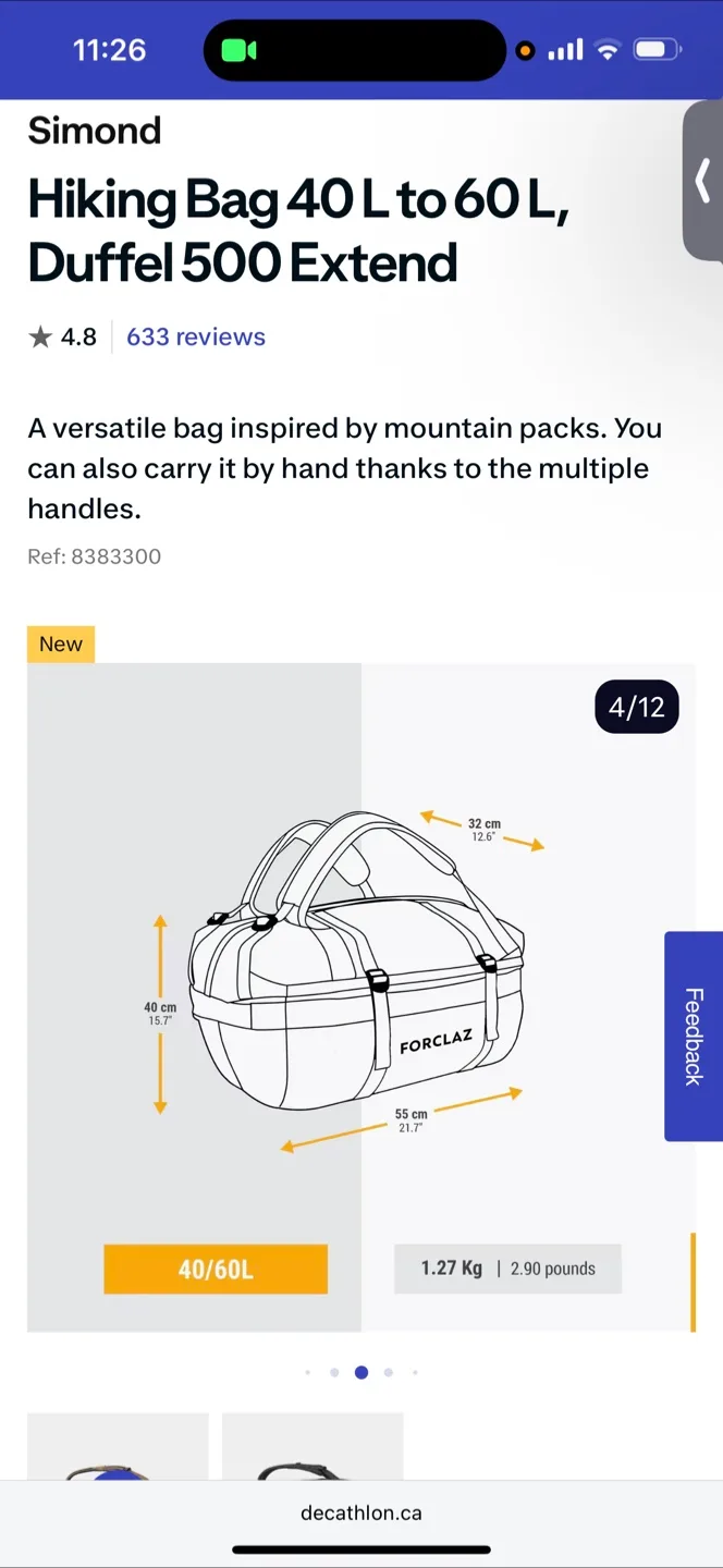 Simond Hiking Bag 40-60L Duffel 500 Extend thumbnail