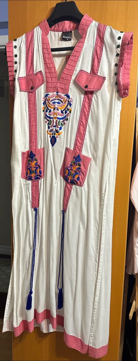 Menahil's by ST White Embroidered Abaya Dress