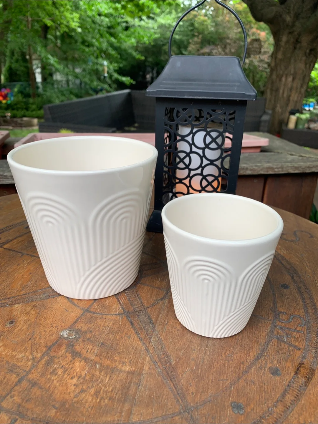 2x Cream Ceramic Boho Rainbow Planters 🇨🇦 thumbnail