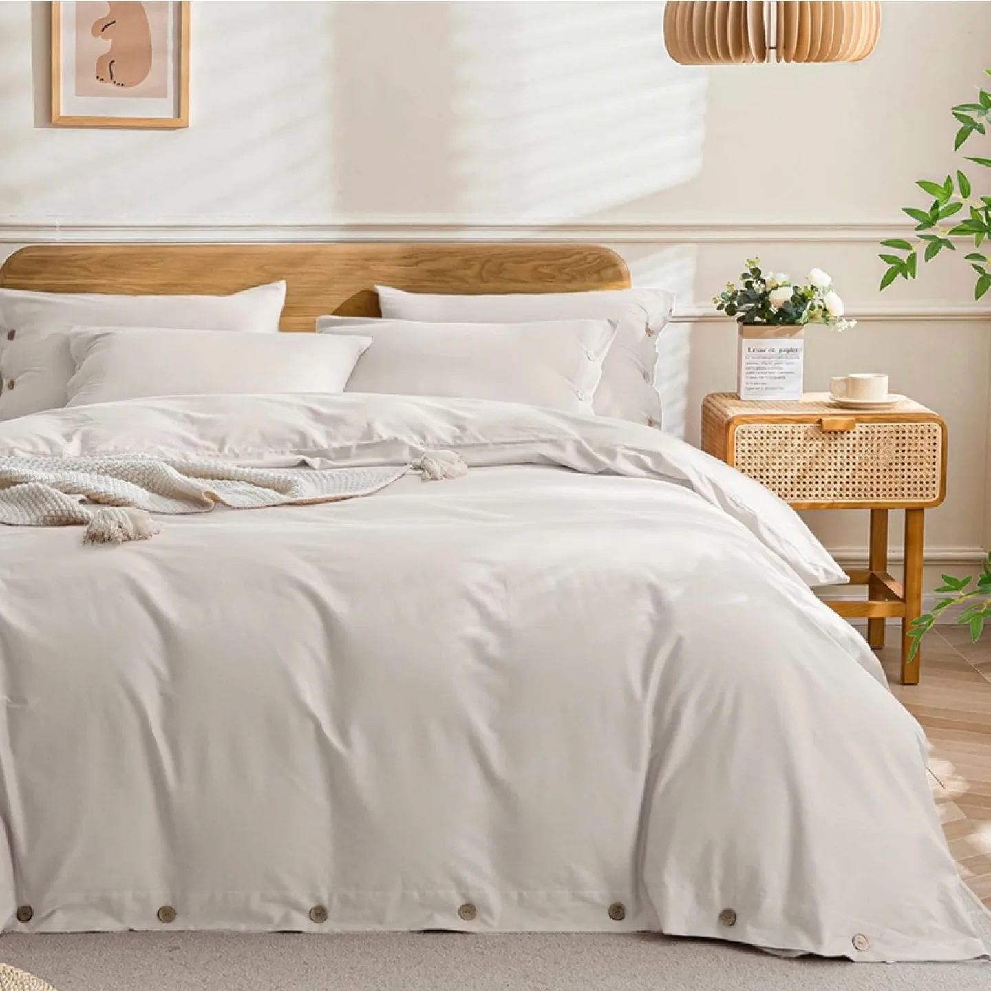 New 100% Cotton Queen Duvet Cover and Shams Beige thumbnail