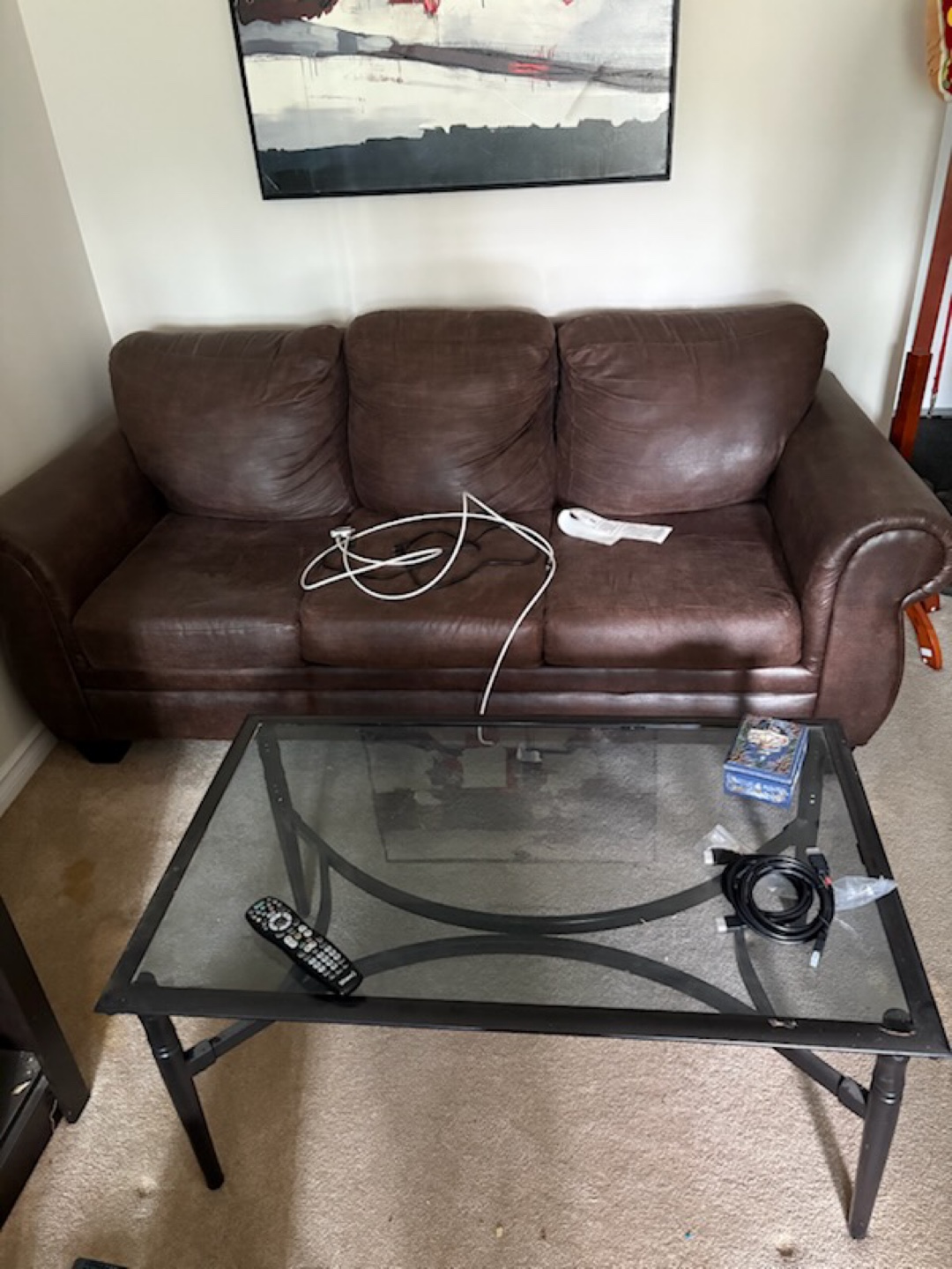 Brown Leather Three-Seat Sofa