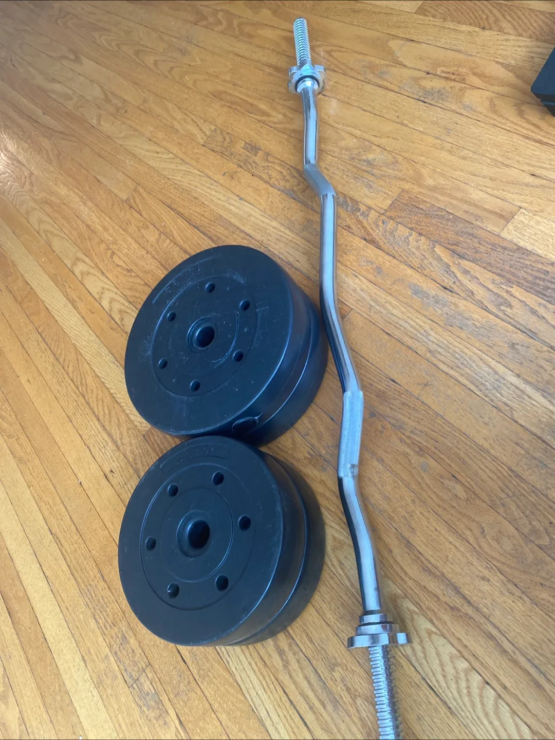 Workout Weight Plates & curved Barbell Set - 2 15lbs and 2 10lbs thumbnail