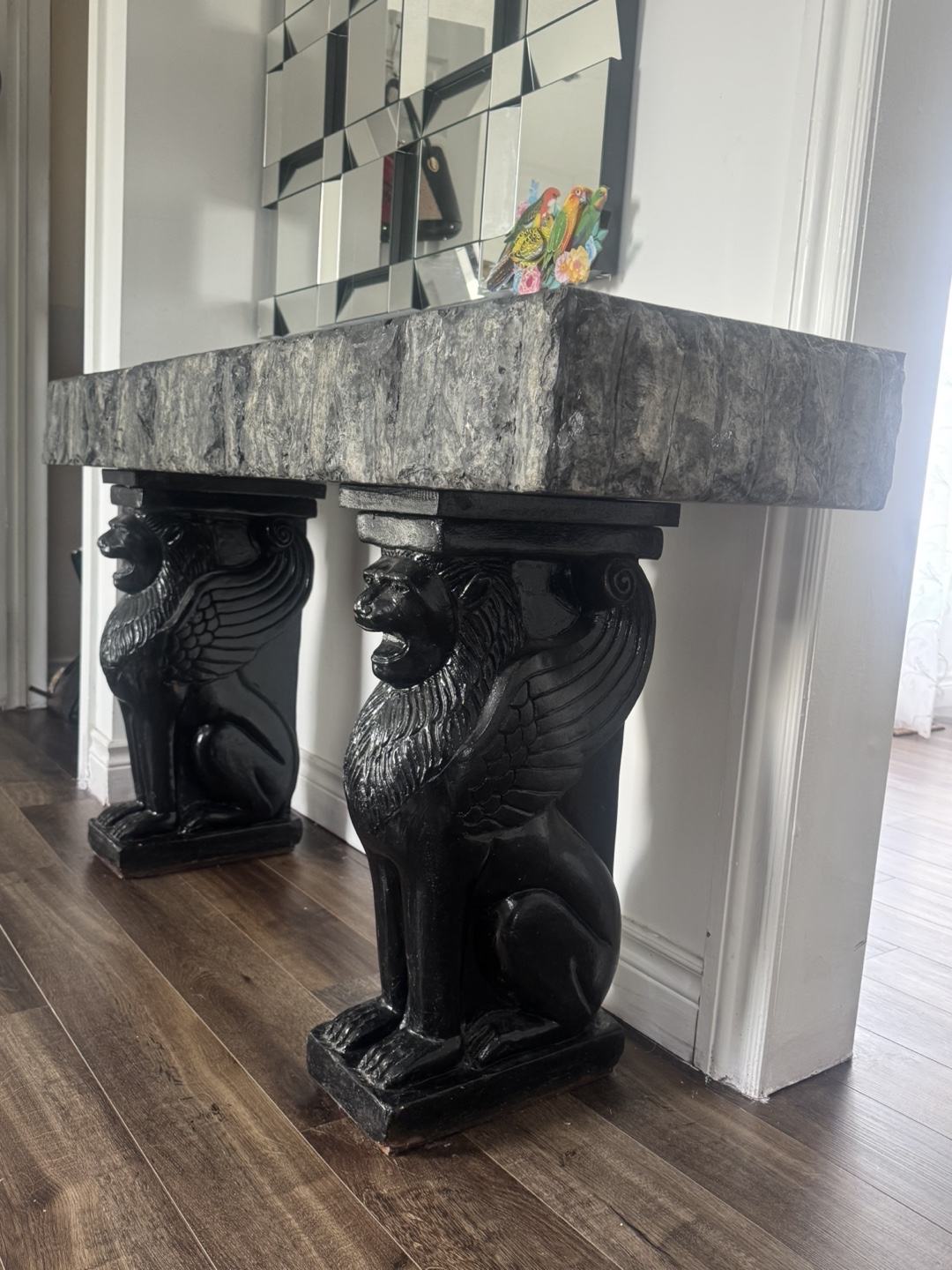 Unique Granite Black Console Table with Lion Base - photo 3