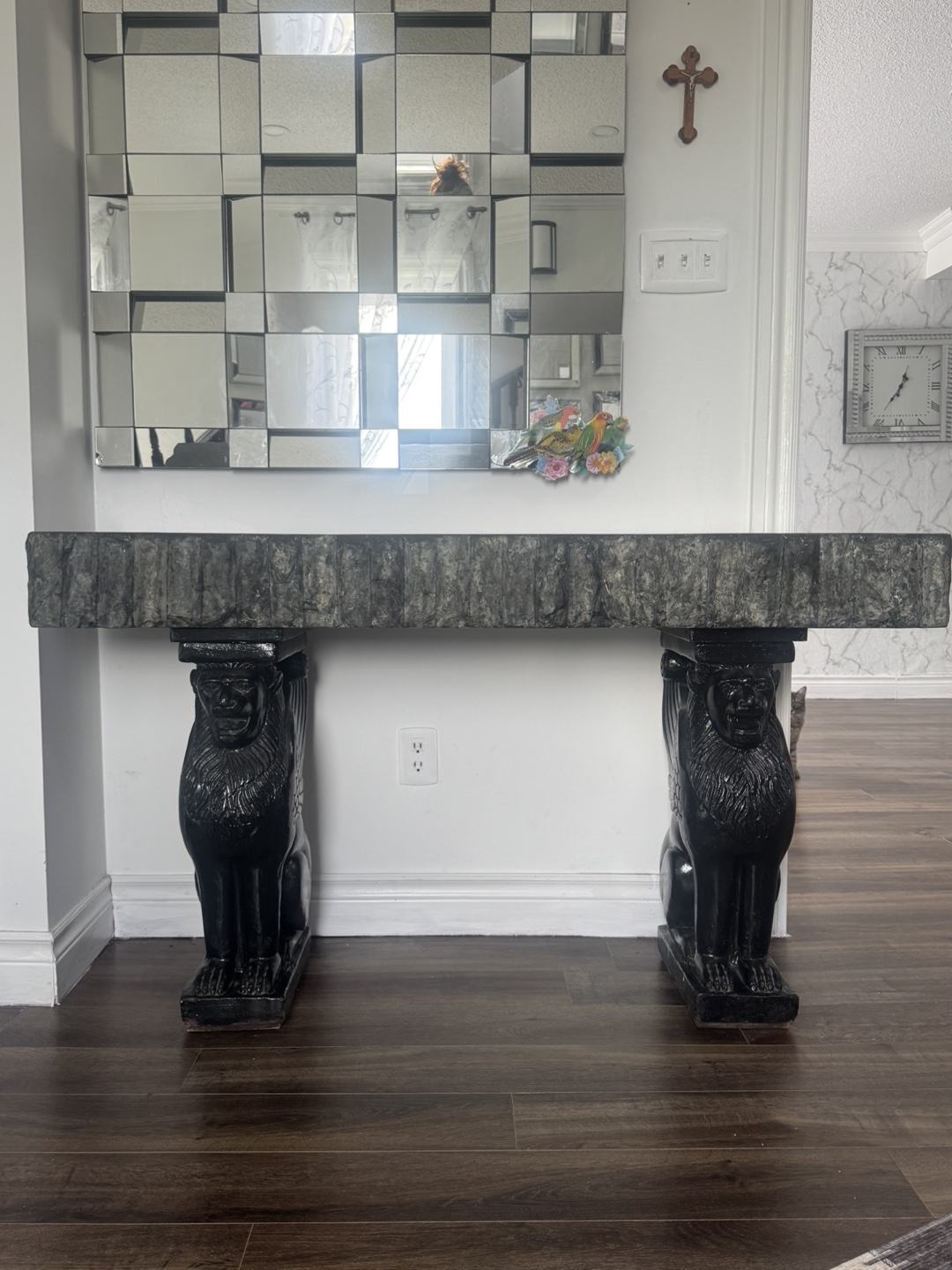 Unique Granite Black Console Table with Lion Base