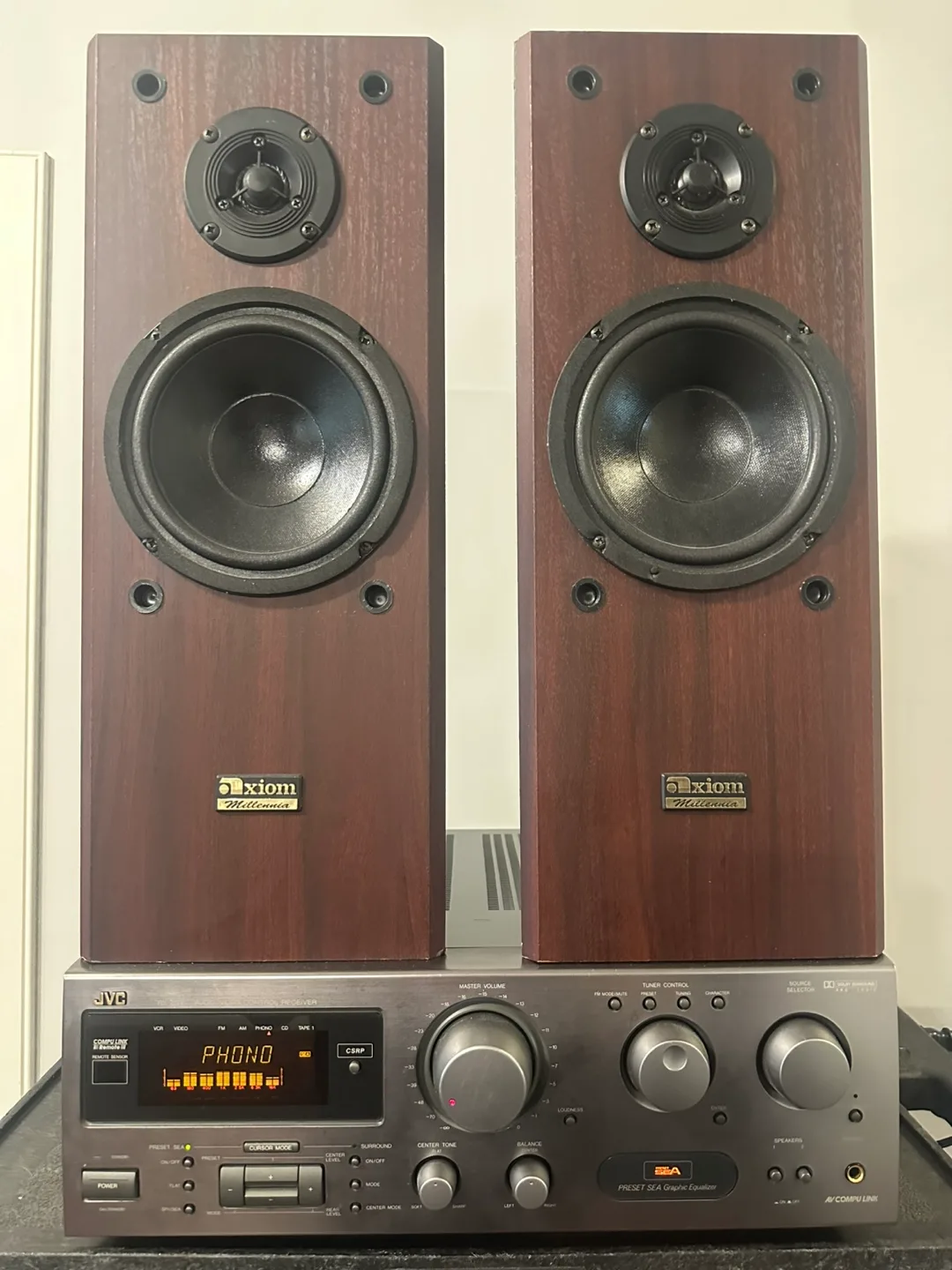 JVC receiver phono input, Axiom speakers. Great for vinyl thumbnail