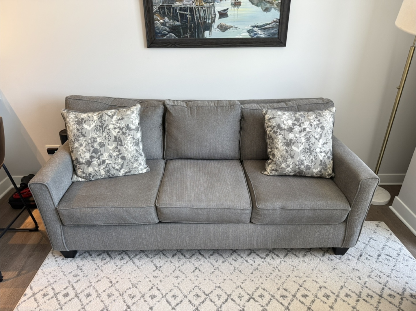 Comfortable Gray Three-Seat Sofa