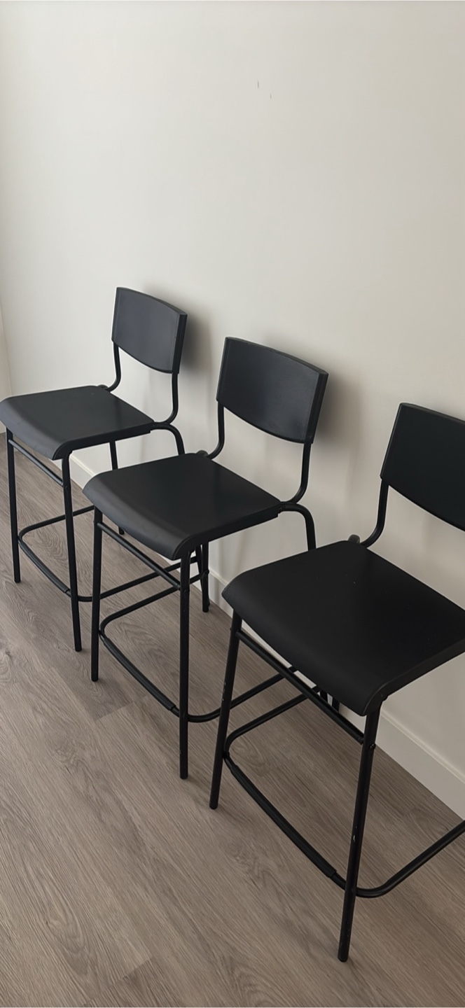 Set of 3 Black Bar Stools