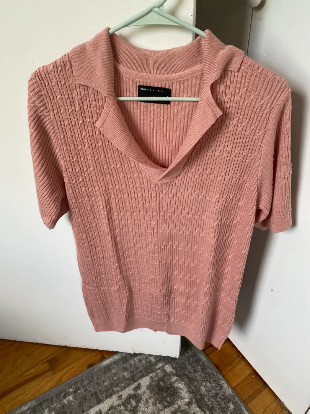 ASOS DESIGN Pink Knit Polo Shirt thumbnail