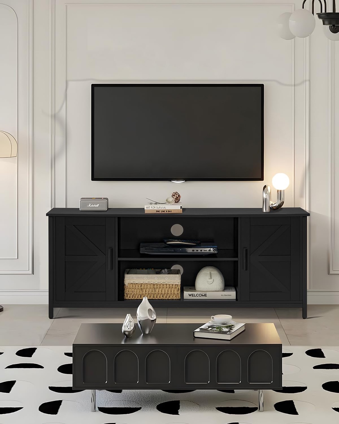 New FIONESO Farmhouse TV Stand with 2 Cabinets - photo 5