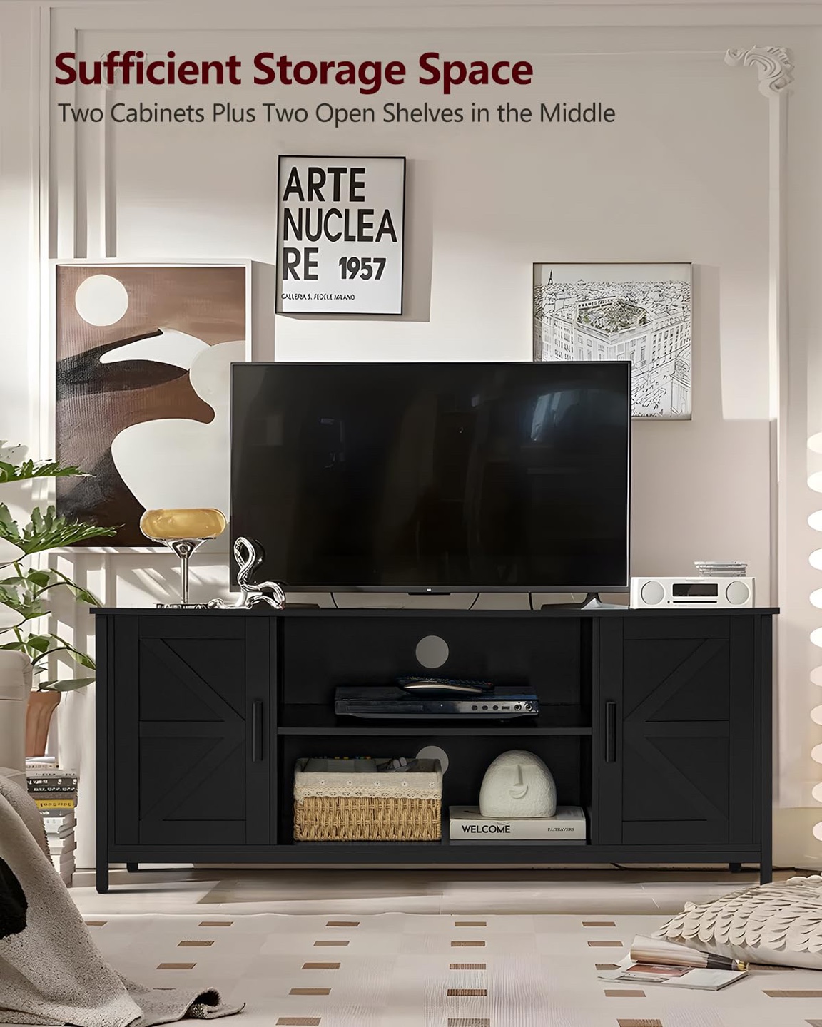 New FIONESO Farmhouse TV Stand with 2 Cabinets - photo 2