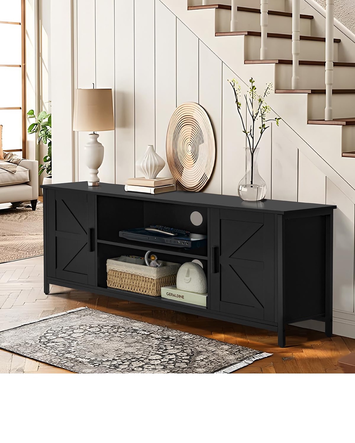 New FIONESO Farmhouse TV Stand with 2 Cabinets - photo 3