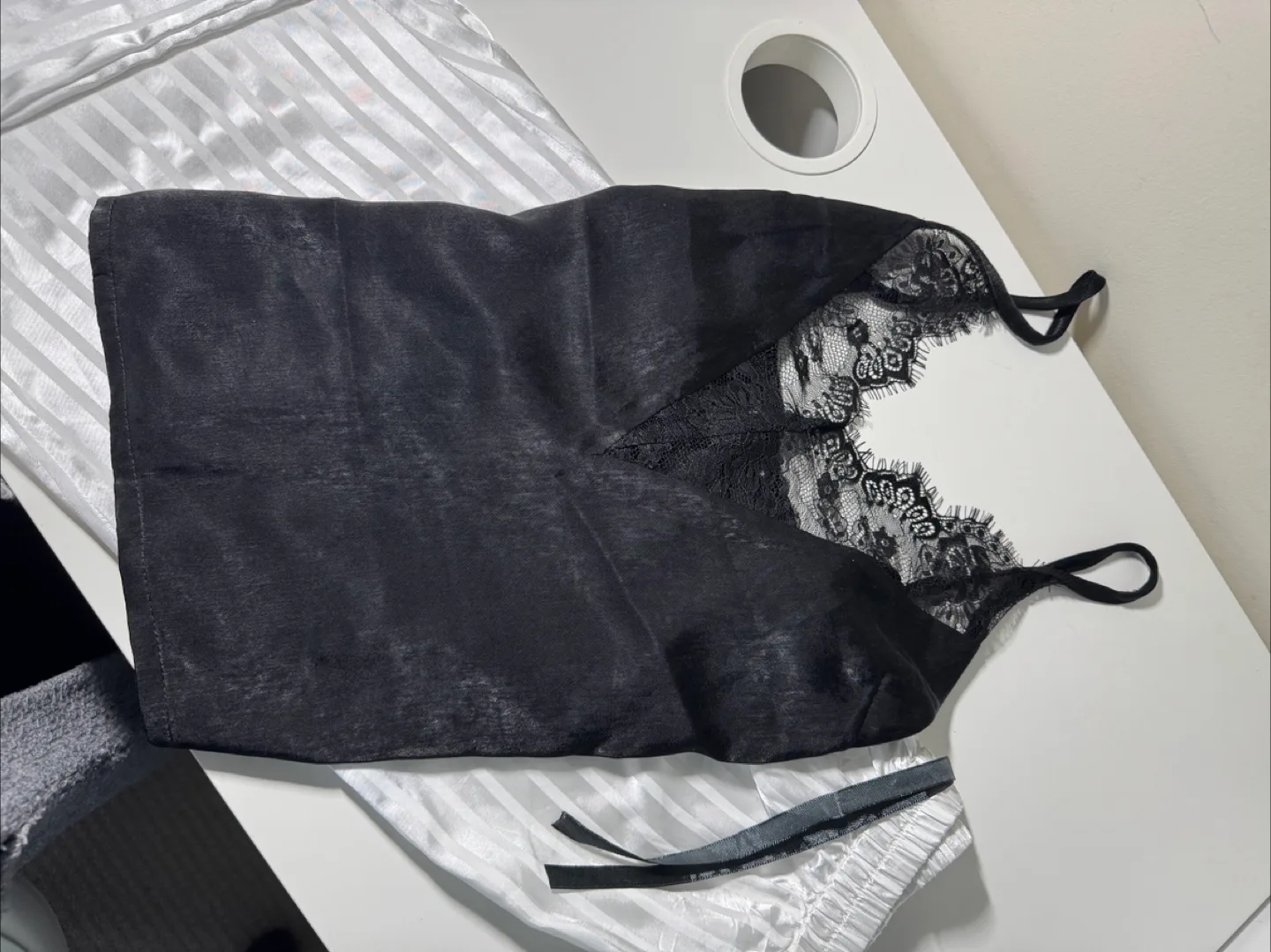 Lace Cami Top & Striped Pajama Set image indicator(2)