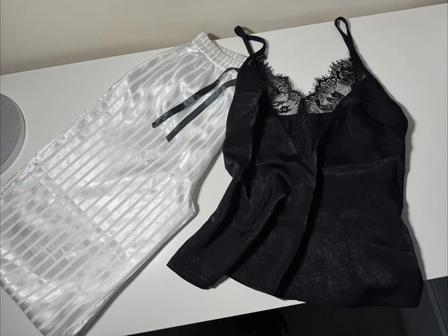 Lace Cami Top & Striped Pajama Set image indicator(3)