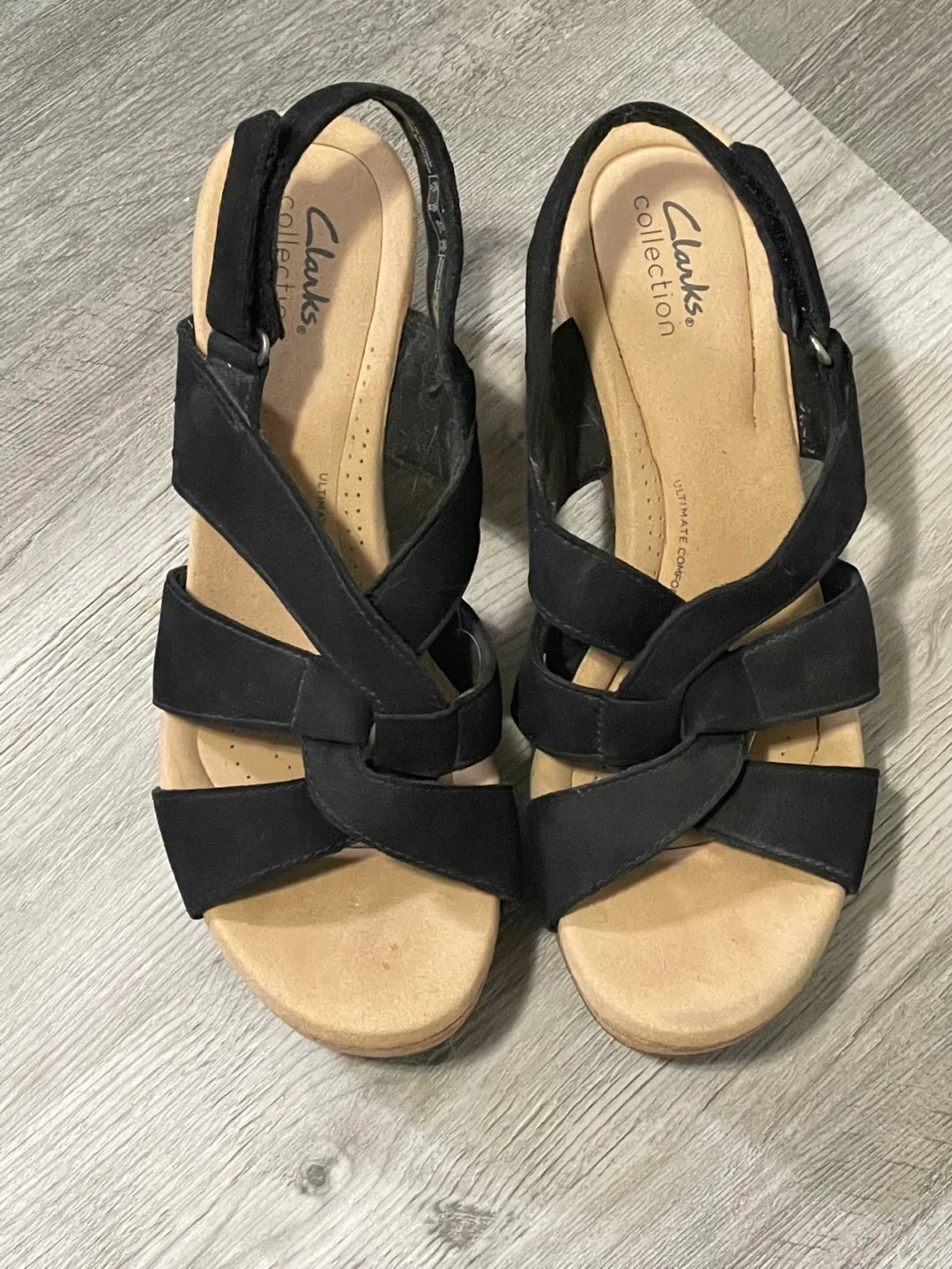 Clarks Collection Black Wedge Sandals - US 10 thumbnail