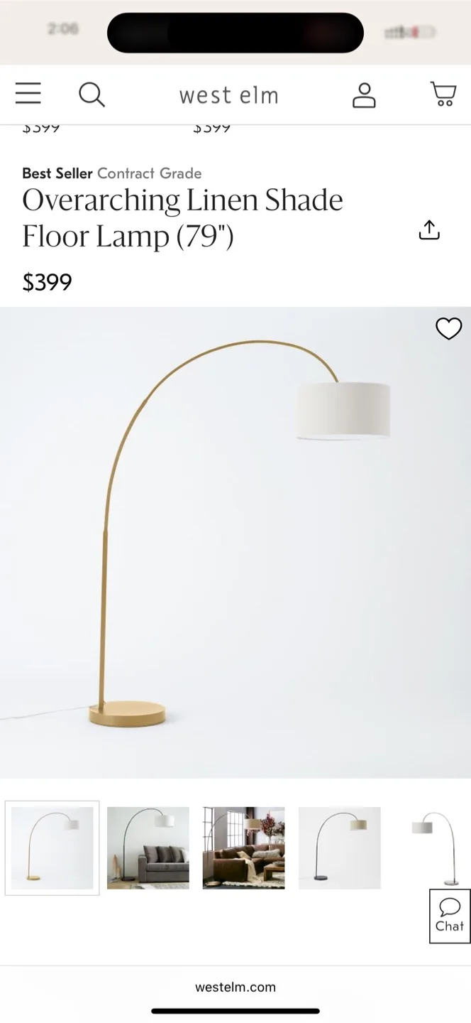 West Elm Overarching Linen Shade Floor Lamp (79") thumbnail