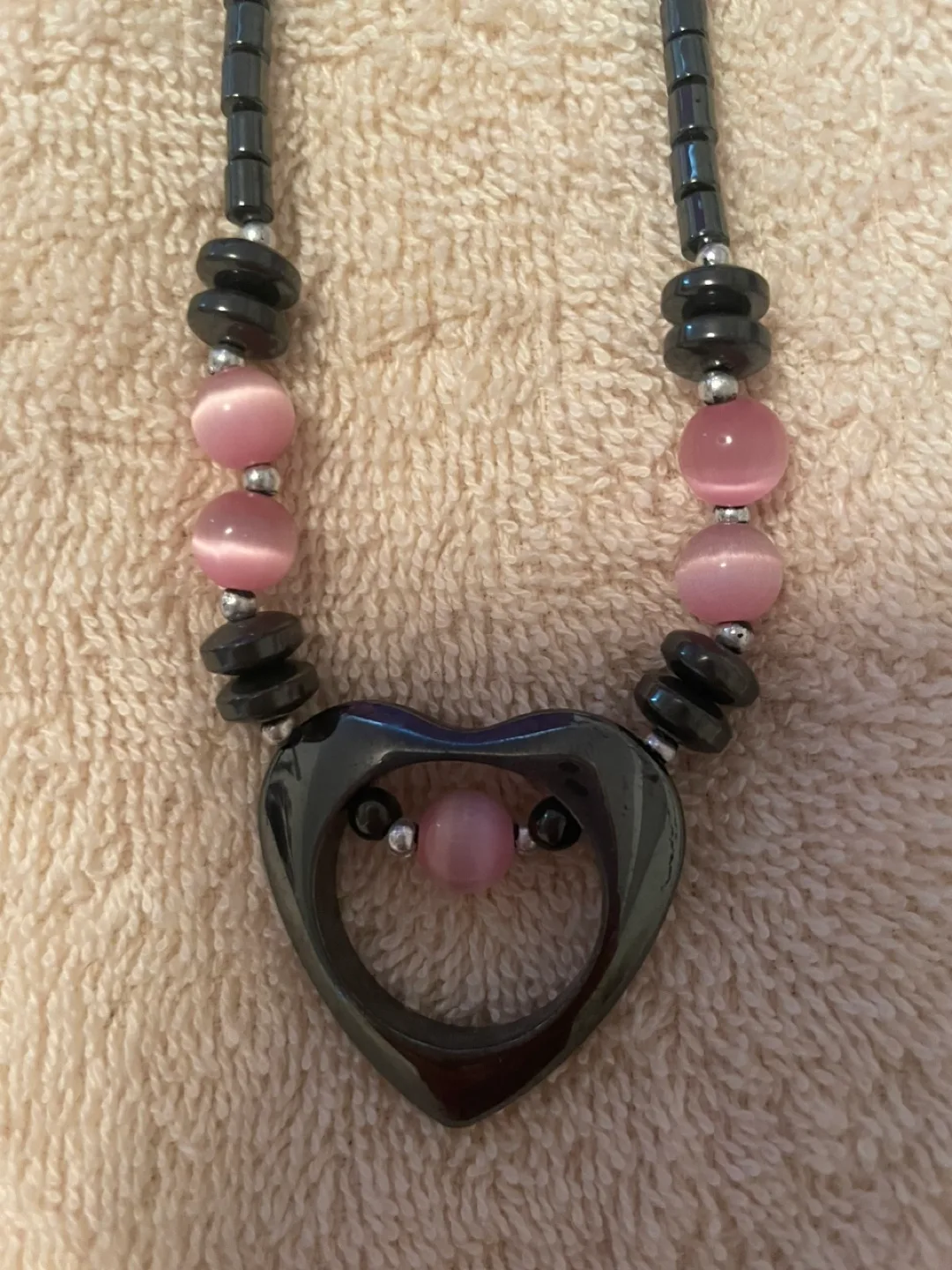 Heart Pendant Necklace - Pink & Black thumbnail