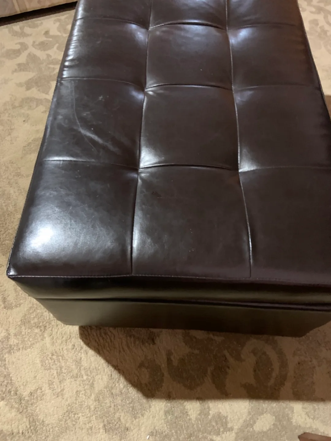 FREE.  Brown Faux Leather Storage Ottoman image indicator(3)
