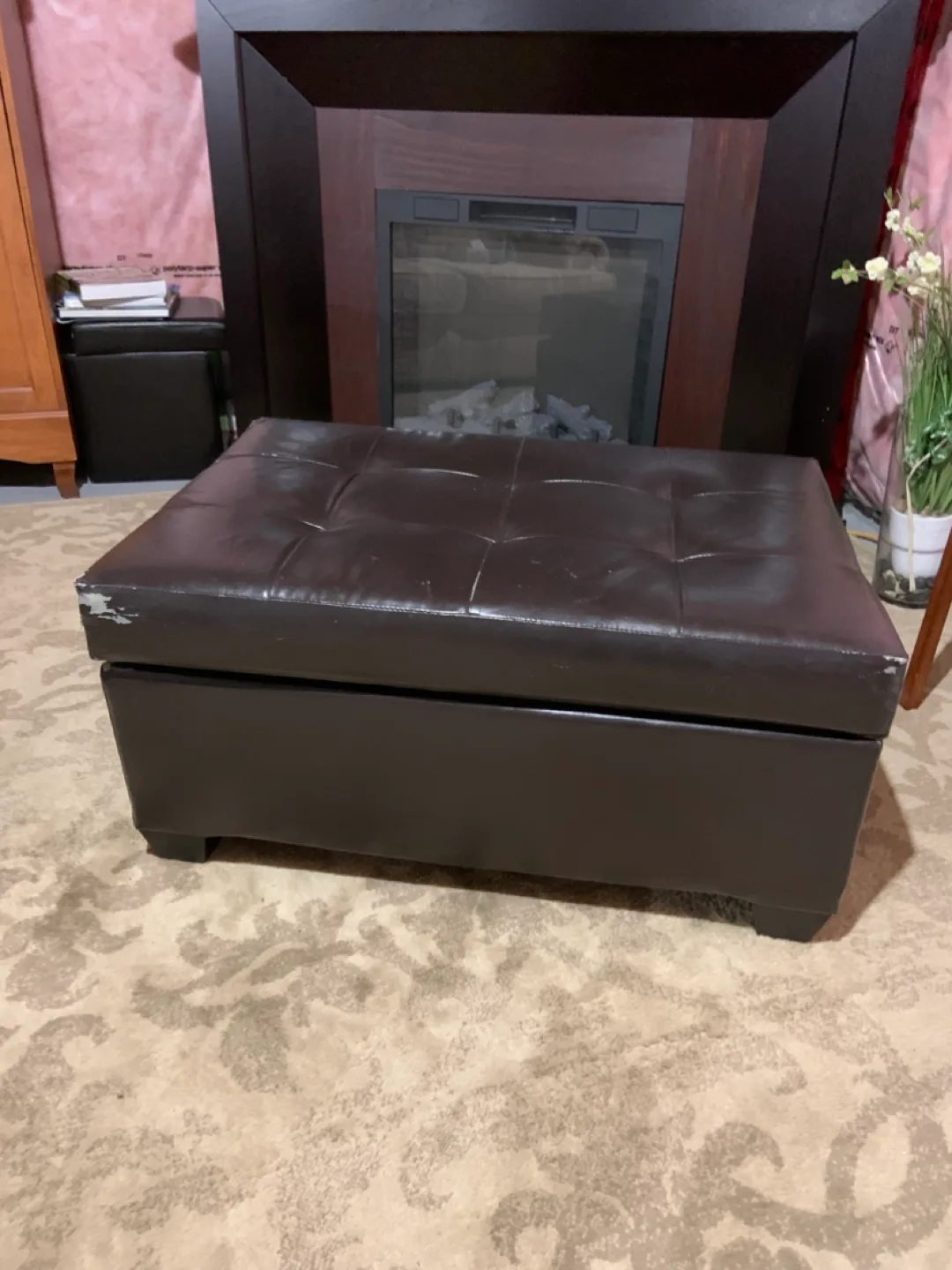 FREE.  Brown Faux Leather Storage Ottoman image indicator(2)