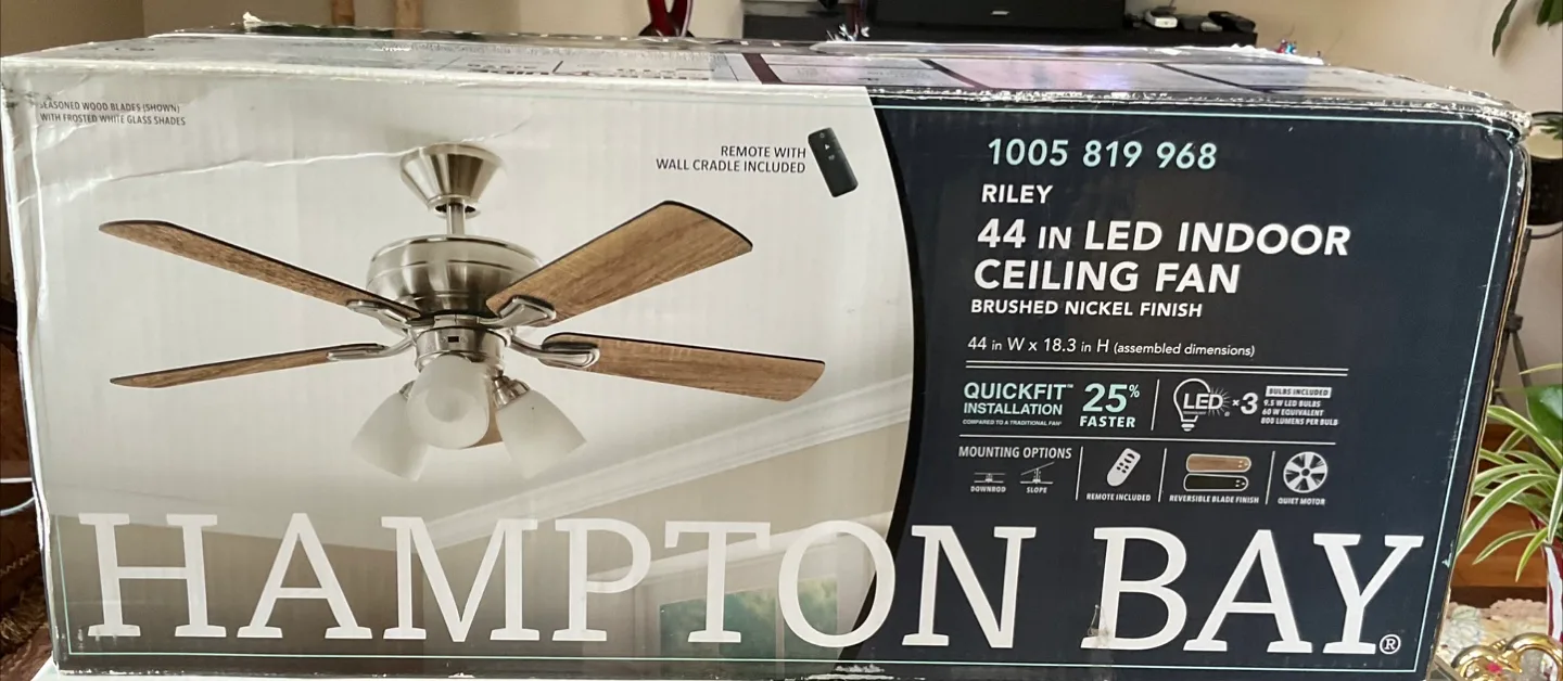 Hampton Bay Riley 44 in. Indoor LED Brushed Nickel Ceiling Fan thumbnail