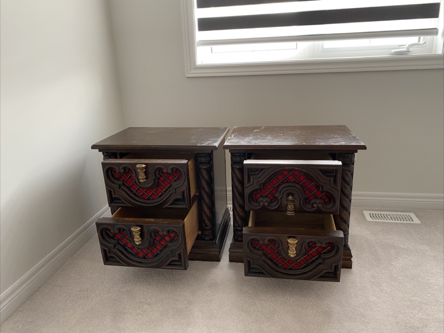 Pair of Ornate Wood Nightstands - photo 2