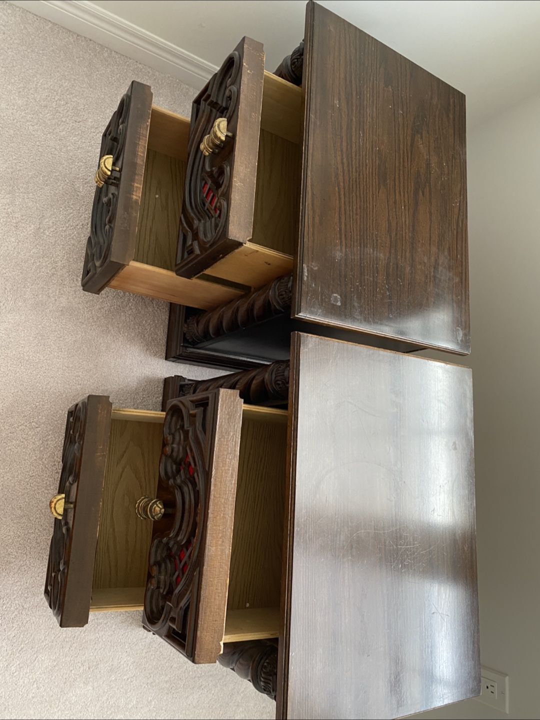 Pair of Ornate Wood Nightstands - photo 3