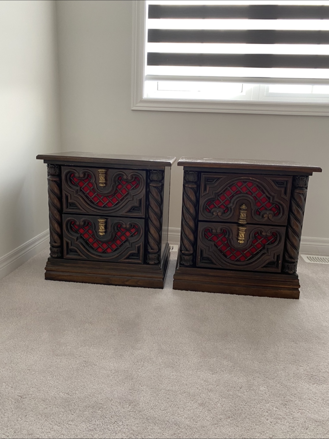 Pair of Ornate Wood Nightstands
